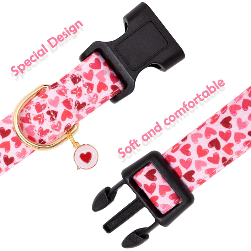 Faygarsle Valentine's Day Dog Collar Cute Loving Heart Printed Collar for Dogs for Small Medium Large Dogs Pink Cotton Collar for Girl and Boy Dogs L Pink Loveing - BeesActive Australia