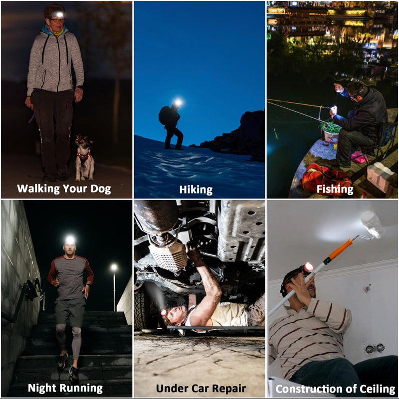Outdoor Running Headlamp Waterproof Head Lamps for Camping/Hunting/Hiking/Fishing 5200mAh Rechargeable Led Headlights 5.1oz Lightweight Hands Free for Adults
