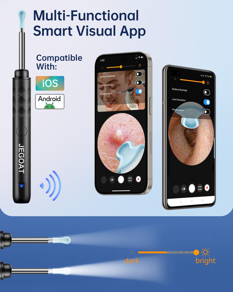 Ear Wax Removal, Ear Wax Removal Tool Camera with 1296P HD Camera and 6 LED Lights, Ear Cleaner with 10 Ear Pick, Upgraded Ear Wax Removal Kit for iOS and Android, Black Jet Black - BeesActive Australia