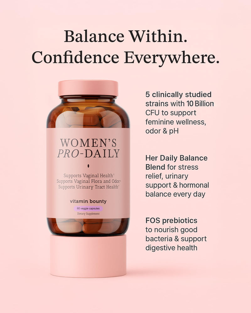 Vitamin Bounty Women's Pro-Daily Probiotic - Supports Vaginal, Digestive & pH Balance, 10 Billion CFUs, 5 Strains + Cranberry - 2 Pack of 60 Capsules 60 Count (Pack of 2)