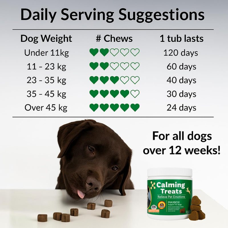 MAXBOX Calming Dog Treats, 100% Natural Soft Chews Reduce Stress, Reduce Stress, Fear, Separation, Barking, Hyperactivity, Reactivity, Aggression, Travel-120 chews