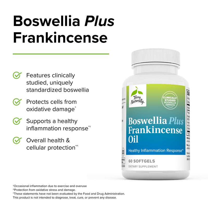 Terry Naturally Boswellia Plus Frankincense Oil - 60 Softgels - Healthy Inflammation Response - Non-GMO, Gluten Free - 60 Servings 1 - BeesActive Australia