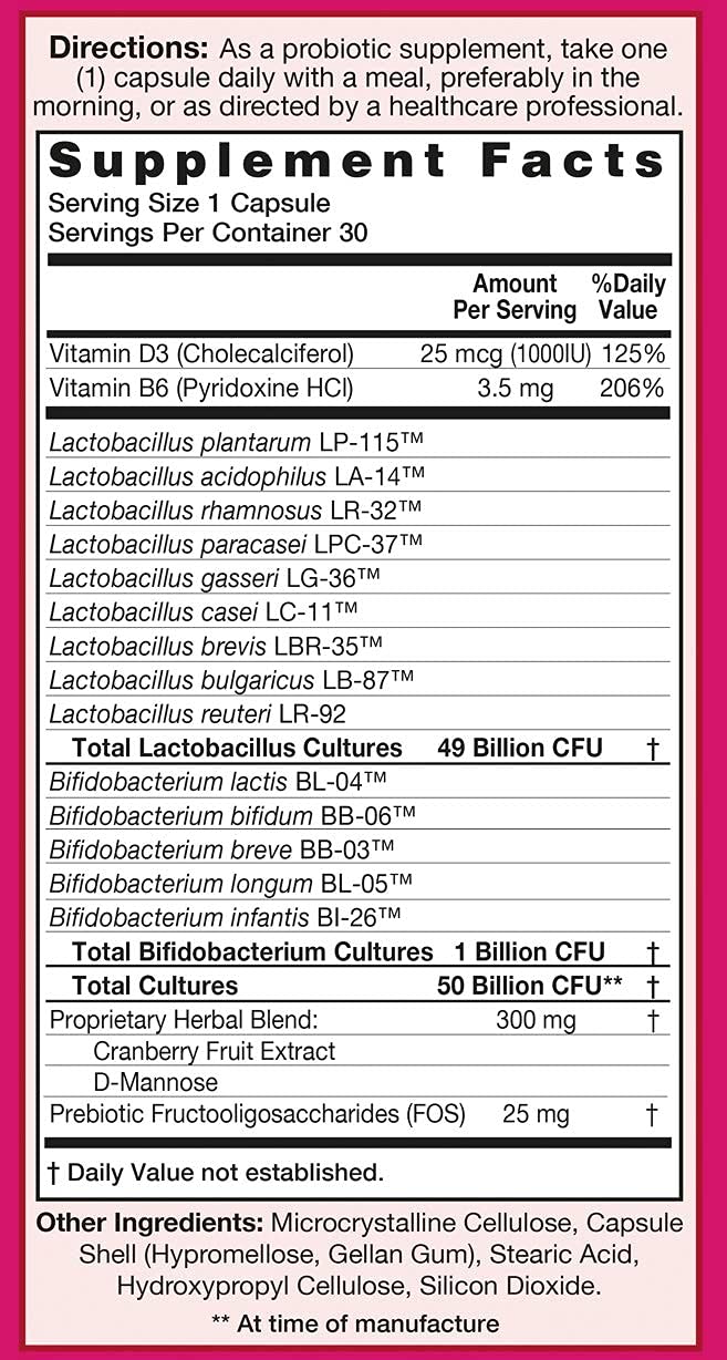 HealthAid UriProbio Women’s Probiotic – 50 Billion CFU with Cranberry, D-Mannose & Prebiotic – Supports Urinary Health, Digestive Balance & Feminine Wellness – Once Daily, Vegan – 30 Capsules*