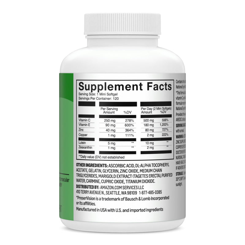 Amazon Basics Eye Vitamin and Mineral Supplement, AREDS 2 Formula with Lutein & Zeaxanthin, 120 Softgels 120 Count (Pack of 1)