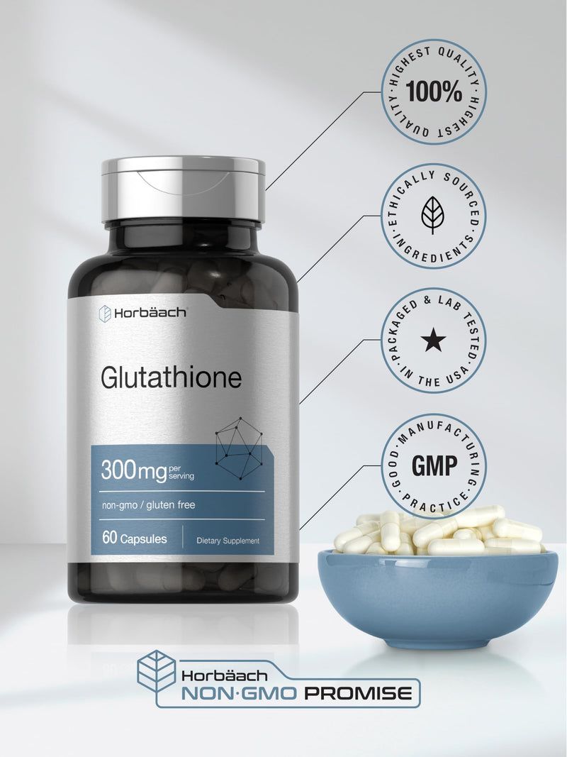 Horbäach Glutathione 300mg | 60 Capsules | Reduces Form | Non-GMO & Gluten Free Supplement