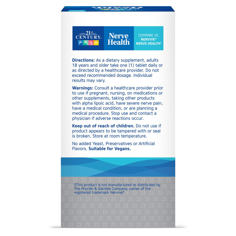 21st Century Nerve Health, Alpha Lipoic Acid 300mg with B Vitamins, 30ct | Alpha Lipoic Acid 300 mg with Vitamins B1, B6 & B12, Nerve Function & Antioxidant Support, ALA Supplement, Gluten Free