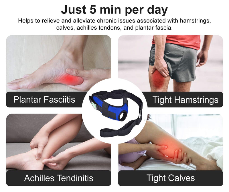 Foot & Calf Stretcher for Plantar Fasciitis, Includes Foot Massage Roller, Achilles Tendinitis, Foot Drop, Yoga Foot & Leg Stretching Strap Blue - BeesActive Australia