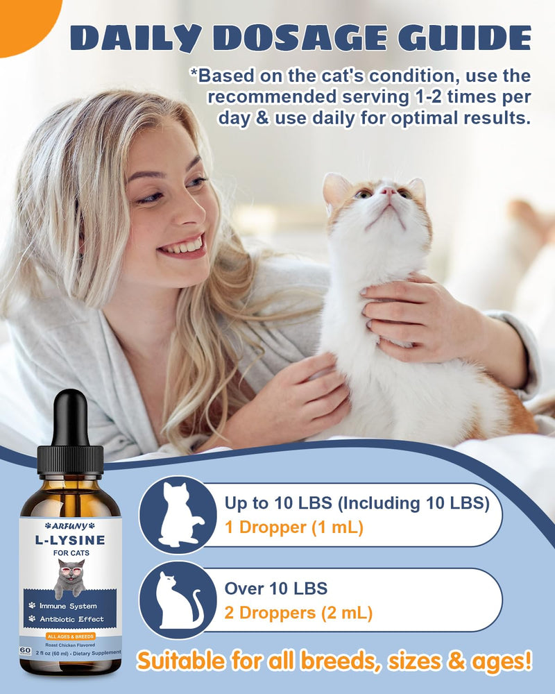 L-ysine Supplement for Cats - Immune Support - 60ML Lysine for Feline Respiratory, Sneezing, Runny Nose, Eye Function - Natural Cat Antibiotic Drops - Roast Chicken Flavor - PawsPlanet Australia
