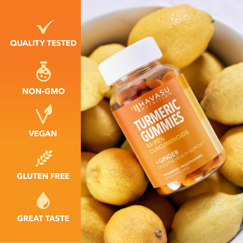 Turmeric Gummies, Peach, 120ct, Digestive & Immune Support for Wellness | Turmeric Gummies with Ginger Root Extract, Digestive Health & Immune Support for Overall Wellness, 2 Month Supply 120 Count (Pack of 1)