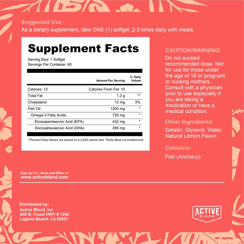 Omega-3 Fish Oil – 1250mg Triple Strength with 690mg EPA & 260mg DHA – Wild-Caught, No Fishy Aftertaste – 60 Soft Gels