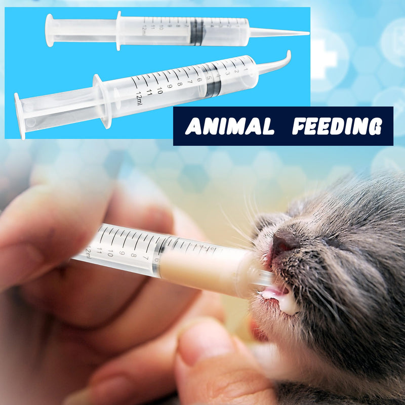 100 Pcs 12ml Plastic Syringes with Curved Tip and Straight Tip Disposable Irrigation Syringe with Measurement Dispensing Syringe Tools for Oral Care Animal Feeding - BeesActive Australia
