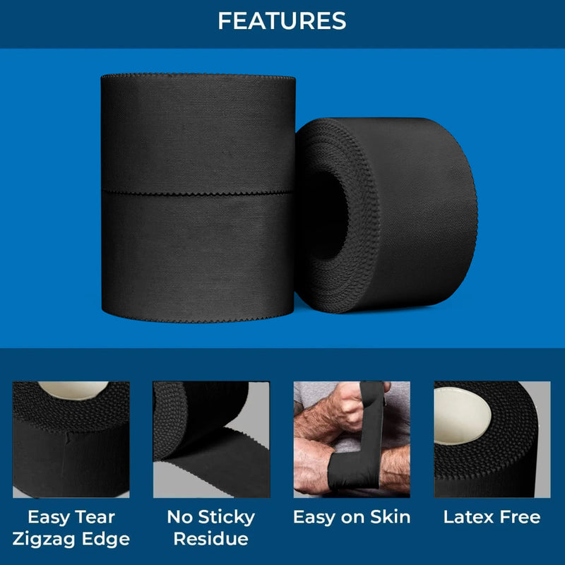 Athletic Tape ‚Äì 3 Adhesive Rolls-1.5" x 15 Yards per roll -No-Sticky Residue ‚Äì Black Medical Tape - Sport Tape -Skin Friendly, Use for Athletes,Coaches, Amateurs Black - 45 yards - BeesActive Australia