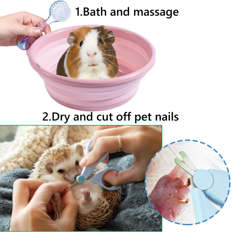 JSLZF Small Animal Grooming Kit - Foldable Bathtub, Nail Clippers, Bathing Brushes, Towel for Guinea Pigs & Hedgehogs Pink - BeesActive Australia