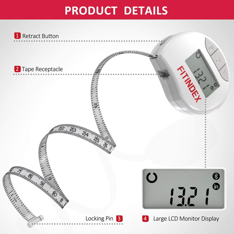 FITINDEX Smart Body Tape Measure, Accurate Tape Measurements for Weight Loss, 12 Body Parts Measurements for Waist, Hip, Bust, Arms, Muscle Gain, Sync with APP - BeesActive Australia