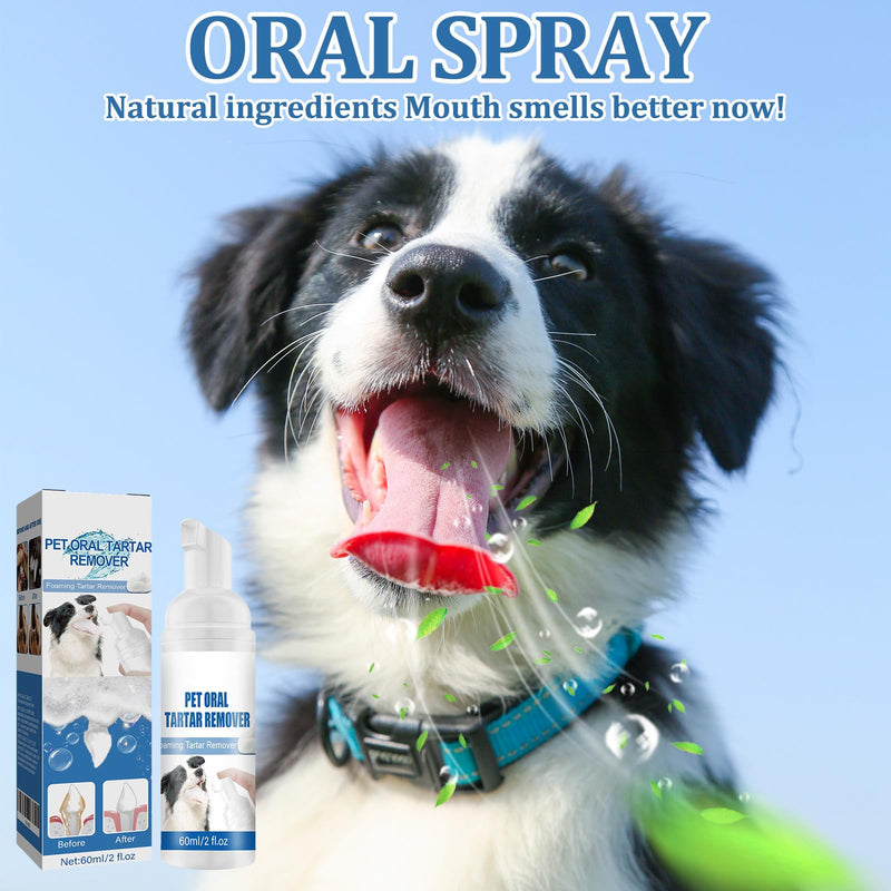 2 Pcs Pet Oral Tartar Remover Spray, No-Brush Oral Care Spray for Dogs & Cats, Pet Tartar Removal Foam, Easy Teeth Cleaning & Fresh Breath, 2 * 60ml