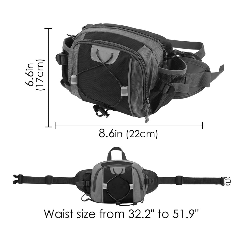 Fanny Pack with Water Bottle Holder, Large Waist Bag for Men Women with Adjusted Shoulder Strap, Waterproof Belt Bag for Dog Walking Hiking Running (Black)