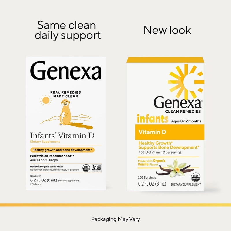 Genexa Vitamin D Drops for Infants & Newborn, Made Clean, 100 Servings | Dye Free, 0% Artificial Additives, Organic, Gluten Free, Non-GMO, Supports Growth & Bone Development in Babies & Toddlers 1 Fl Oz (Pack of 1)