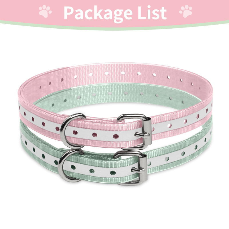 Shock Collar Replacement Collar Strap, Waterproof Odorless Reflective TPU Dog Collar, 3/4 Inch Adjustable Dog Collar with Metal Buckle - All Brands Pet Training Bark Shock Collars(Pink & Green) - BeesActive Australia