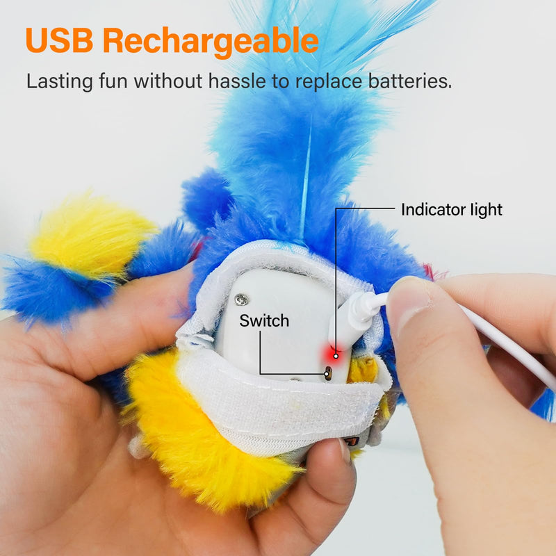 Cat Toys for Indoor Cats, Flapping Bird Cat Toy, Electric Simulated Chirping Bird Interactive Cat Toy with Flappy Wings, Rechargeable Touch Activated Cat Toys with Catnip and Feather - Bule B-Blue - BeesActive Australia