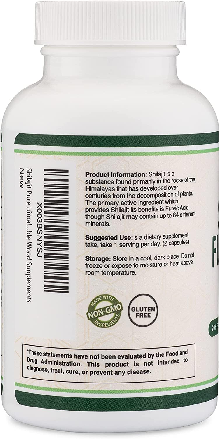 Shilajit Pure Himalayan Capsules (20% Fulvic Acid Supplement) 1,000mg of Authentic Shilajit Extract per Serving, 120 Count (High in Trace Minerals, No Fillers) by Double Wood - BeesActive Australia