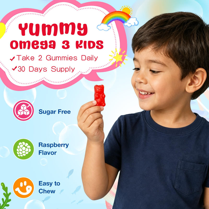 2 Pack Omega 3 Gummies for Kids, Sugar Free Children's Omega 3 Supplement with Calcium + Vitamin D3 K2 + C, Omega-3 DHA & EPA for Brain & Immune Support, Vegan Fish Oil Alternative, 120 Count 120 Count (Pack of 1)