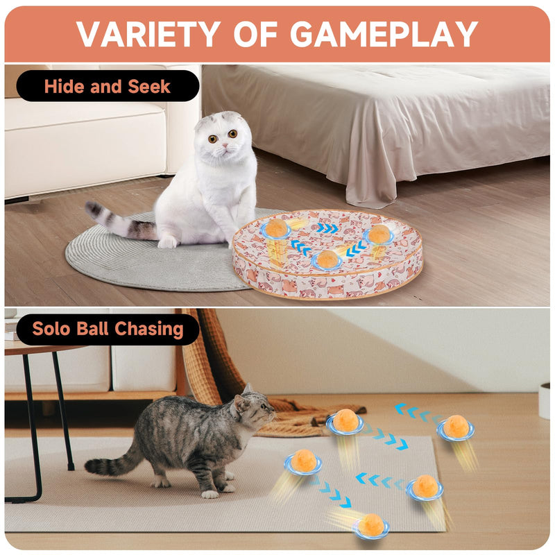 Interactive Cat Toys Ball, Fast Moving in Pouch, Motion Activated Moving Ball Hide and Seek Game, Music, Recording Cat Toy Jumping Ball for Indoor Cat Chase Exercise, 28 Inch Play Mat - BeesActive Australia
