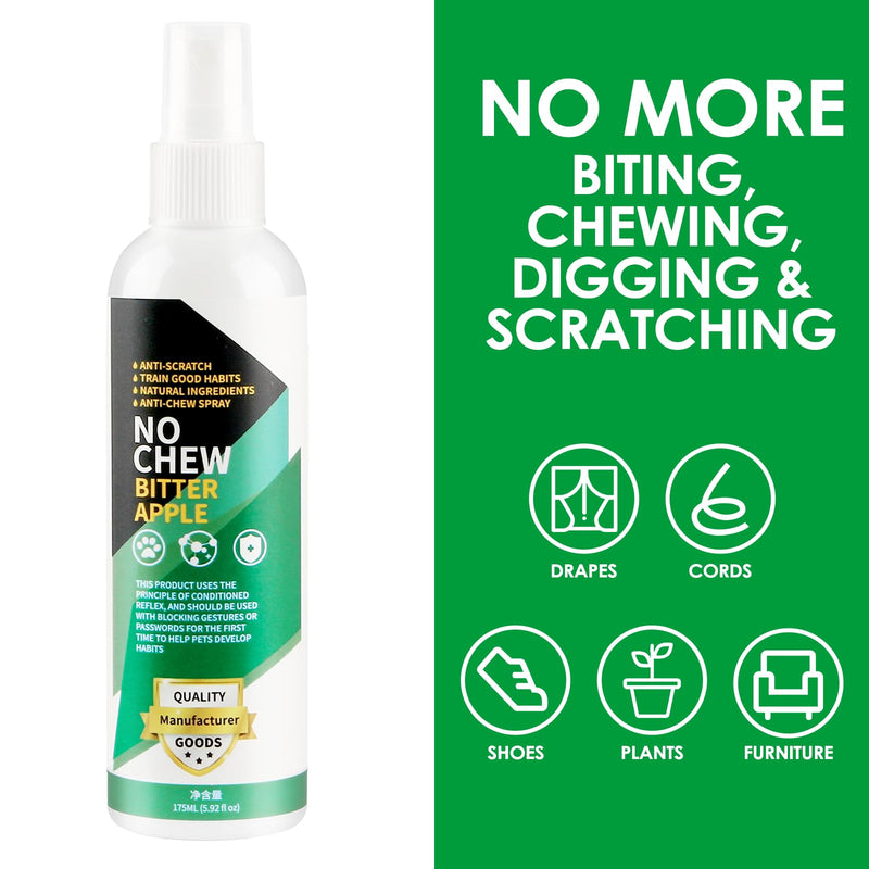 Bitter Apple Spray for Dogs to Stop Chewing. 175ML No Chew Spray for Dogs. Dog Training & Behavior Aids. Effective Anti-Scratch Furniture Protector. Alcohol-Free & Non-Toxic, Indoor & Outdoor Safe. Green - BeesActive Australia