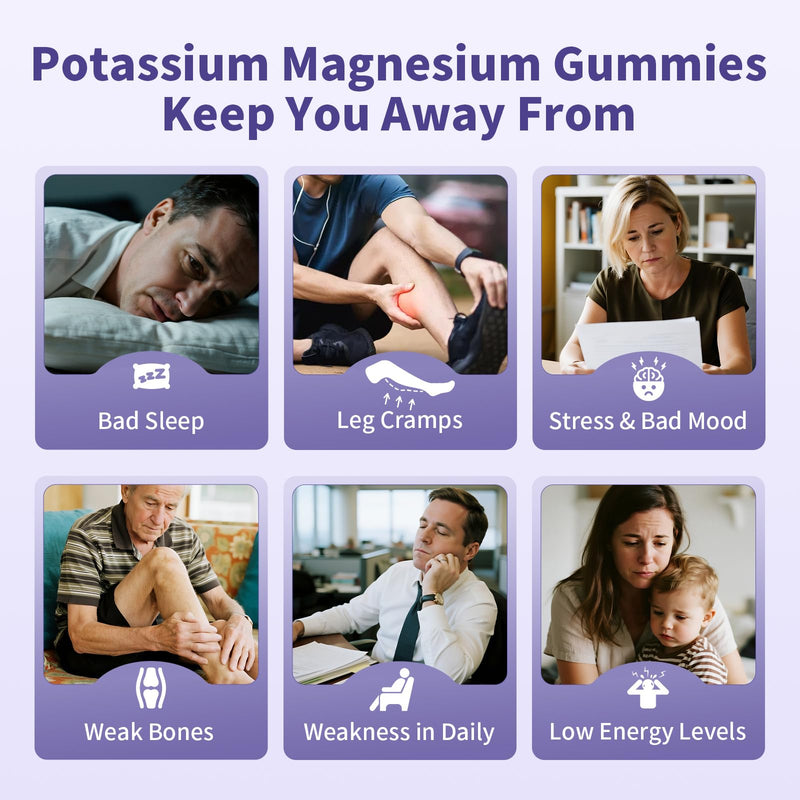 Potassium Magnesium Gummies Magnesium Glycinate 500mg for Sleep 2 Pack | Leg Cramps, With Calcium Zinc Vitamins, Sugar Free, Chewable Supplement, Support Healthy Muscle Relaxation for Daily Wellness Blueberry 60 Count (Pack of 2)