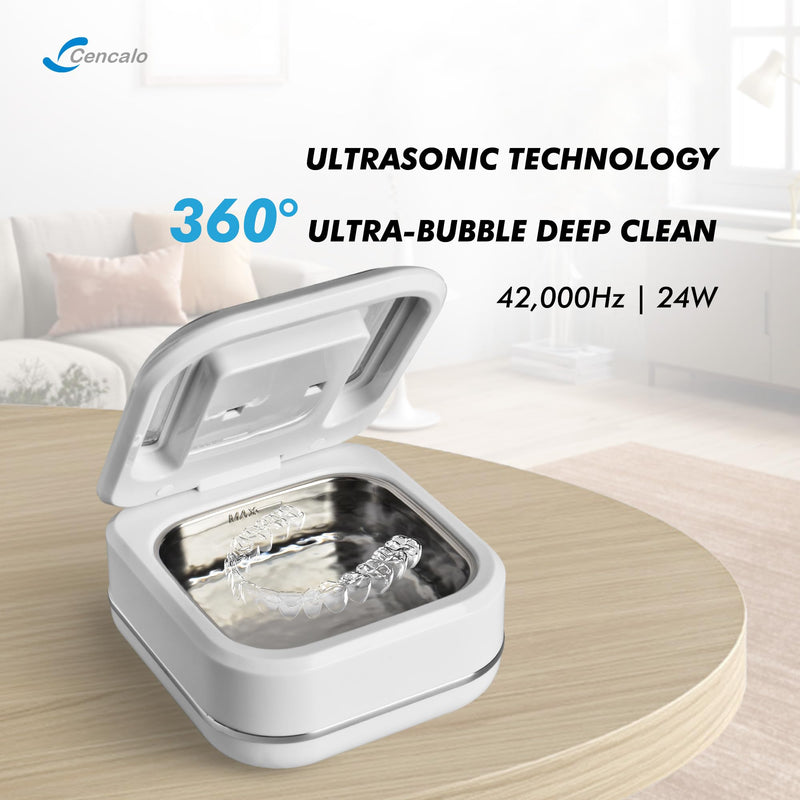 FSA HSA Eligible | 2-in-1 Ultrasonic & U-V Dental Cleaner, 42kHz Deep Cleaning Machine with Digital Timer, 180ml Pod for Retainers, Aligners, Mouth Guards | Viewing Port White - BeesActive Australia