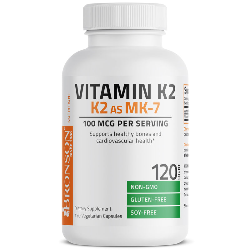 Bronson Vitamin K2 as MK-7 Menaquinone 100 mcg Non-GMO, 120 Capsules Unflavored 120 Count (Pack of 1) - BeesActive Australia