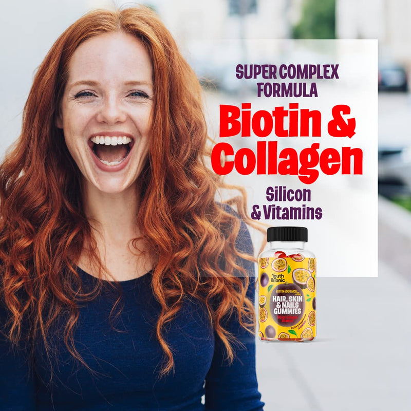 70 Hair Gummies Biotin 6000mcg Collagen Silicon PABA & Multivitamins | Hair Skin and Nails Vitamins Gummy for Women | B Complex Folic Acid 400mcg Vitamin A C D E & Zinc for Hair Growth | Pectin-Based
