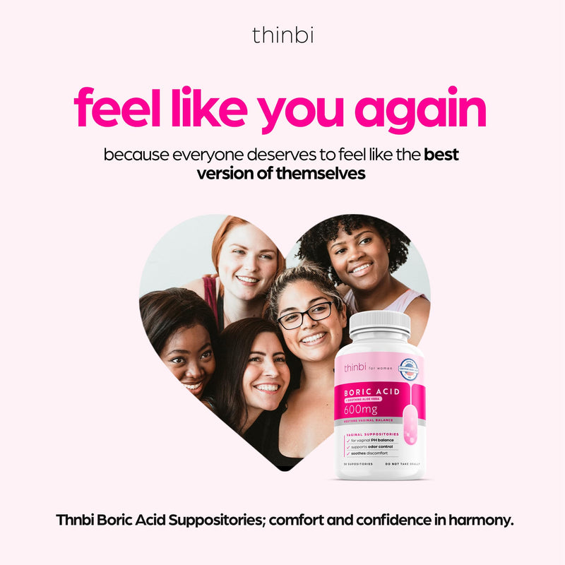 Thinbi Boric Acid Suppositories for Women w/Aloe Vera - BV Treatment & PH Balance for vaginosis Treatment - to Support Intimate Health w/Clinically Studied Boric Acid 30 Count - BeesActive Australia