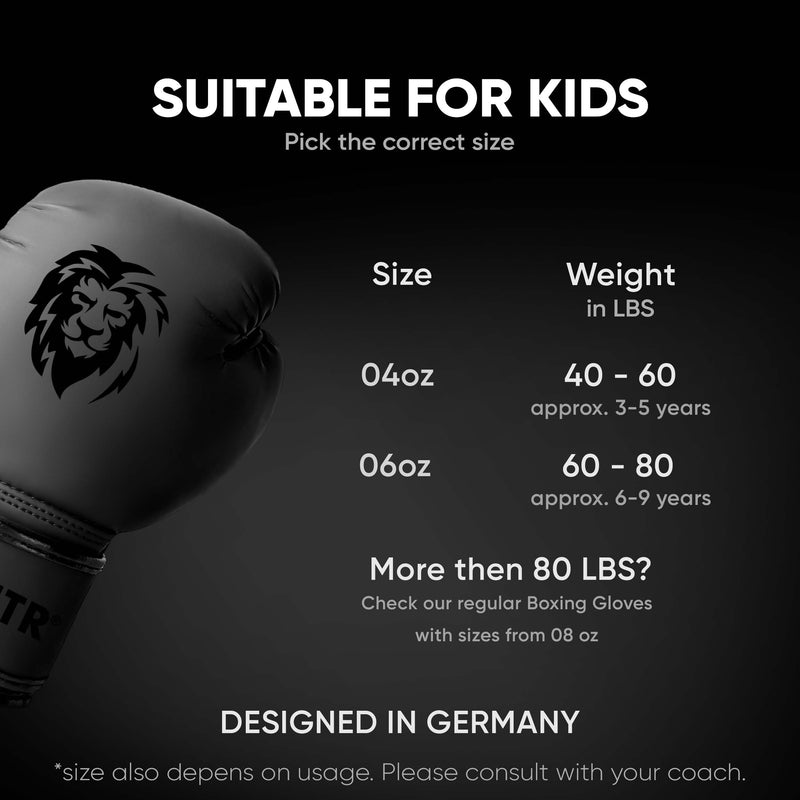 FIGHTR® Kids Boxing Gloves and More Stability | Junior Boys and Girls | Boxing, MMA, Muay Thai, Kickboxing & Martial Arts 04 06 oz | incl. Carry Bag 06oz Black
