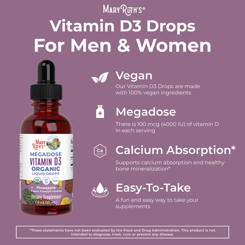 MaryRuth Organics Vitamin D3 Liquid Drops | Megadose 4000 IU | USDA Organic Liquid Vitamin D Spray for Adults & Kids | Immune Support & Bone Health | Vegan | Gluten Free | Non-GMO | 30 Servings - BeesActive Australia