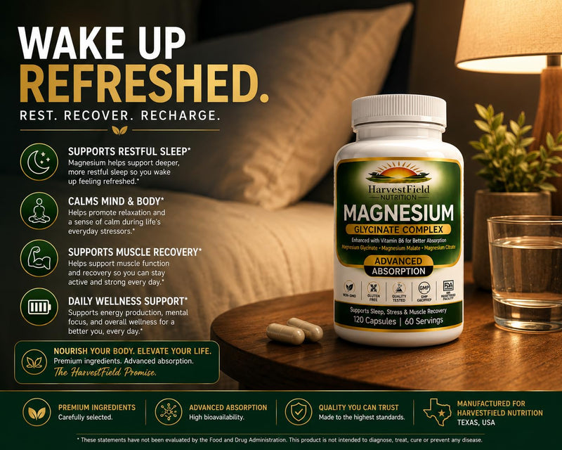 Magnesium Glycinate Complex Supplement with Vitamin B6, 120 Capsules