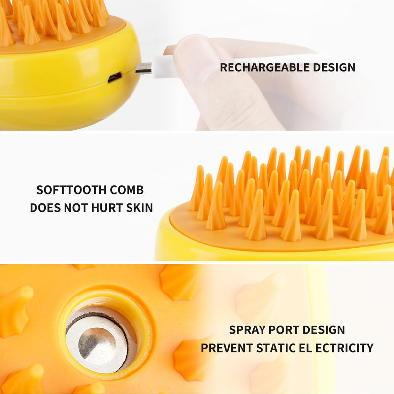 TOOVREN Cat Steam Brush, Self Cleaning Steam Cat Brush for Removing Tangled and Loose Hair, Steamy Cat Brush for Massage, Pet Hair Removal Comb for Cat and Dog（Yellow） yellow - BeesActive Australia