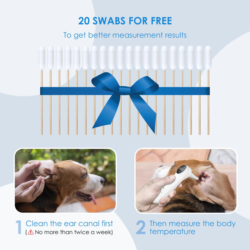 Pet Ear Thermometer for Dogs, Cats, and Livestock, Long Probe Designed, ℃/ ℉ Convert and Sound Switch Dedicated Button, 1 Second Measurement, 20 pcs Pet Swabs Included - BeesActive Australia