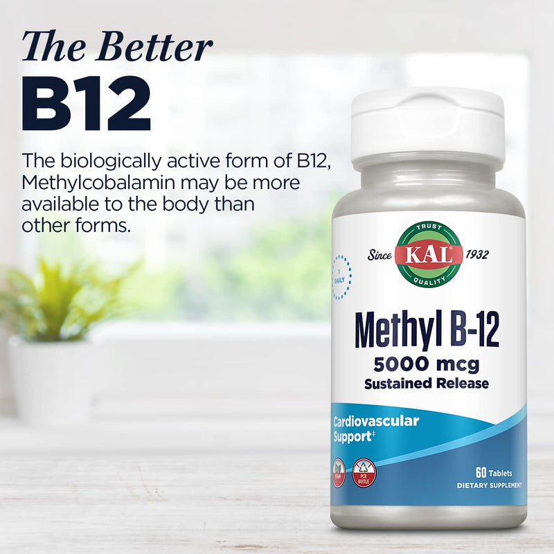 KAL Vitamin B12 Methylcobalamin 5000mcg, Healthy Energy, Metabolism, Nerve & Red Blood Cell Support,* Fast Dissolve ActivMelts, Optimal Absorption, Natural Raspberry Flavor, 90 Servings, 90 Micro Tabs | Cellular Energy, Metabolism, Heart, Nerve Support...