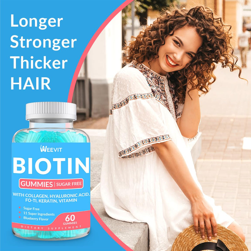 Biotin Gummies, 10000mcg Biotin and Collagen Supplement for Women Men | Non-GMO, Sugar Free 60 Count (Pack of 2)