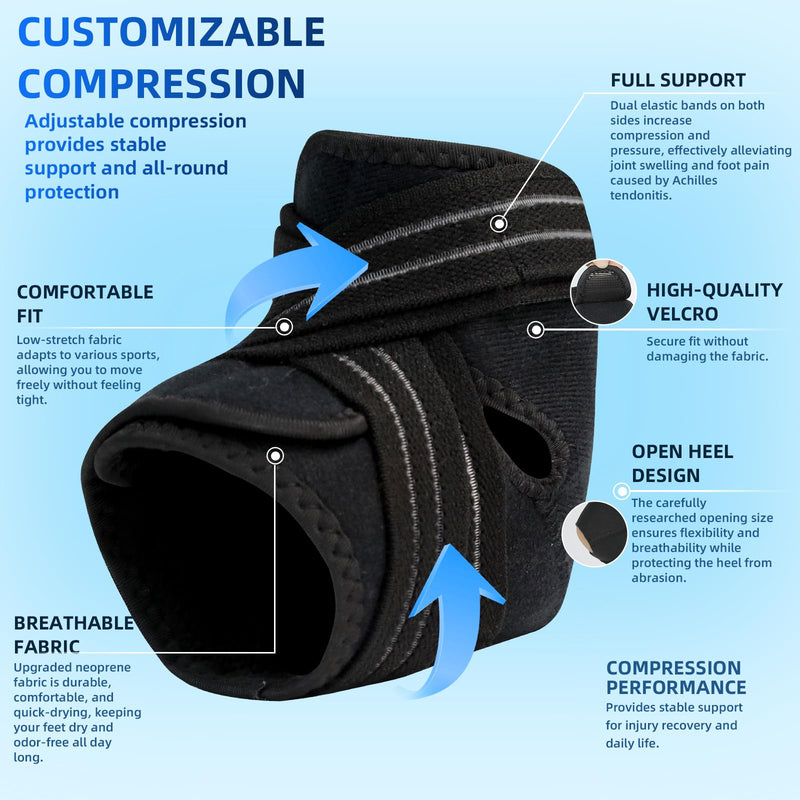 Ankle Support Brace(1 Pack) — Compression Ankle Brace for Women & Men, Adjustable Wrap Ankle Stabilizer Brace for Sprained, Foot Pain, Plantar Fasciitis, Achilles Tendonitis (A-Black,Large) A-Black Large