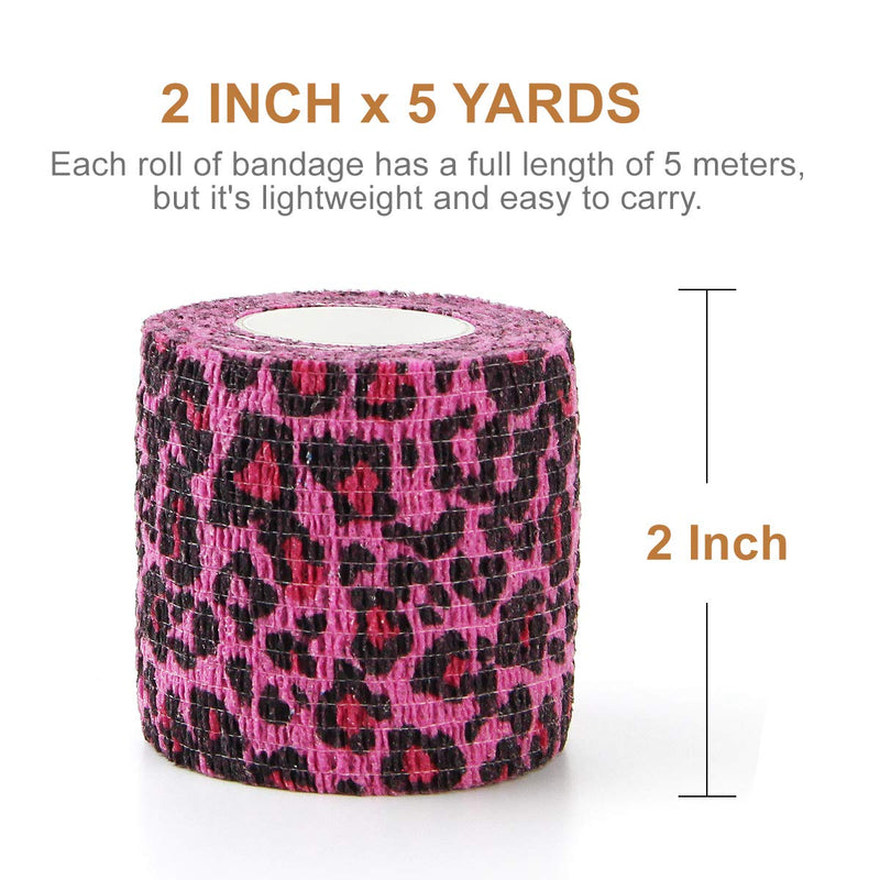 MUEUSS Pet First Aid Tape Self Adherent Cohesive Bandage for Dogs Cats Horses Breathable Non-Woven Elastic Self Adhesive Sport Tape for Knee Ankle (2inches 6rolls Pink Leopard) - BeesActive Australia