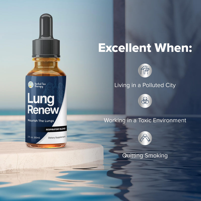 Herbal Tea Therapy Lung Renew Mullein Drops for Lungs (2 fl. oz.): Peppermint, Thyme, & Mullein Leaf Extract for Lungs Detox & Daily Respiratory Comfort - Allergy Relief - GMO-Free & Made in USA 2 Fl Oz (Pack of 1)