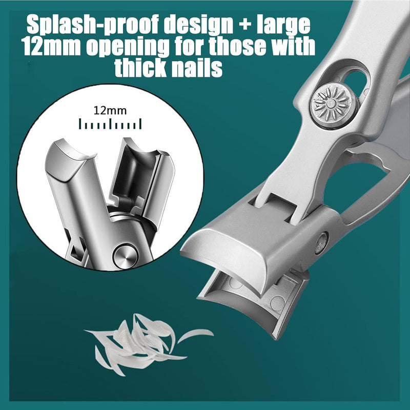 MightyClip Nail Clippers - German Stainless Steel for Men, Includes Nail File and Storage Box (Silver) Silver