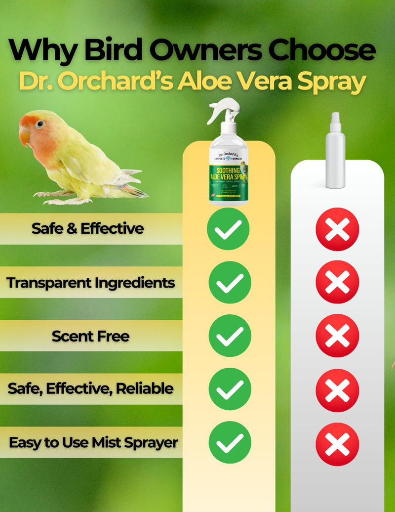 Dr. Orchard's Aloe Vera Bird Spray, Natural Bath Solution for All Birds, Itch Relief, Deep Hydration, Safe for Ingestion, Residue Free, 8.5 oz