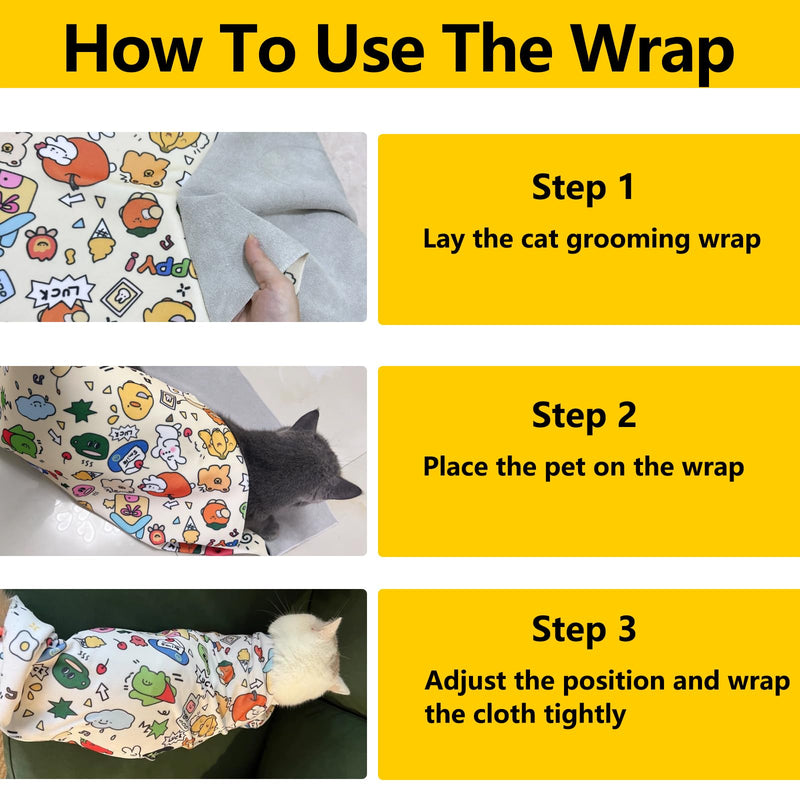 Cat Grooming Wrap,Cat Grooming Wrap for Cutting Nails Self-Adherent Cat Wrapping Blanket for Grooming Cat Grooming Supplies Cat Calming Holding Escaping Scratching Biting(Within 22lbs) XL-70*70CM - BeesActive Australia