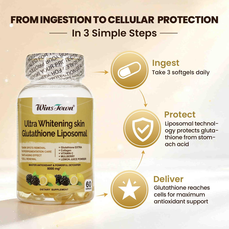 Whitening Skin 8000mg Glutathione Liposomal Softgels, 60 Ct | Ultra Antioxidant Supplements, Dark Spots Remover, Cell Renewal, Anti-Aging