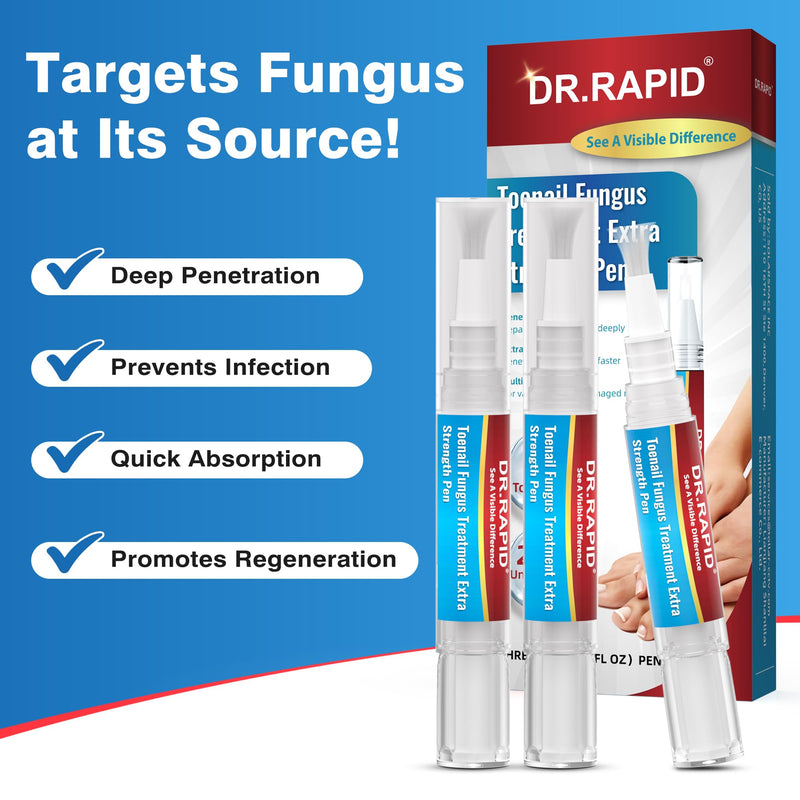 Toenail Fungus Treatment Extra Strength - DR.RAPID Toenail Fungus Treatment Pen with 25% Undecylenic Acid & Tolnaftate, Ideal for Fungus Treatment for Damaged Nails & Fingernails 5ml/0.18FLOZ 3Pcs 1 Count (Pack of 3)