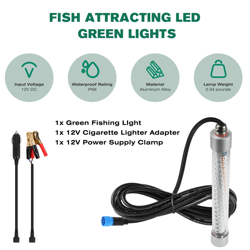 F1 12V LED Underwater Fishing Light, 100W 10000LM Green Fishing Lights for Boat Docks Kayaks at Night, Submersible Fish Attracting Light for Crappie Snook Squid Bait Catfish (16.4ft Cord) 16.4FT F1 - BeesActive Australia