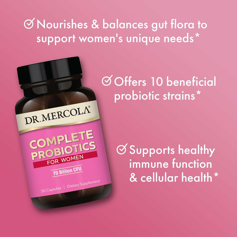 Dr. Mercola Complete Probiotics for Women, 30 Capsules (30 Servings) | Supports Gut, Vaginal, and Immune Health, 70 Billion CFU, Lactobacillus Strains, Non-GMO, Gluten-Free, and Soy-Free 30 Count (Pack of 1)