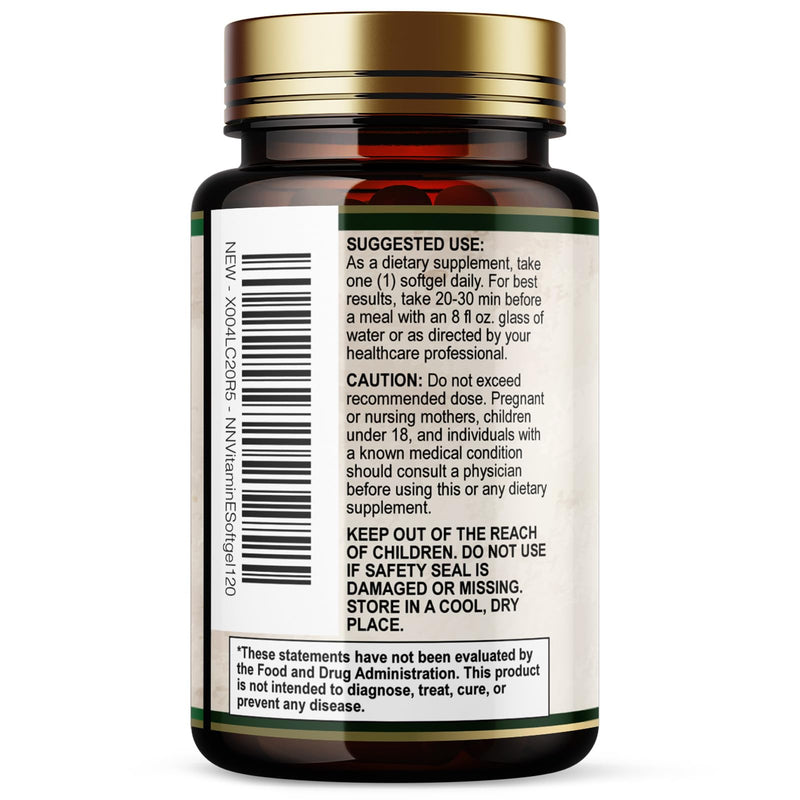 Vitamin E 180mg Per Serving - E Vitamins DL-Alpha, Antioxidant-Rich Dietary Supplement for Skin, Heart, and Immune Support, USA Bottled, Easily Absorbed, Non-GMO & Gluten Free - 120 Softgels 120 Count (Pack of 1)